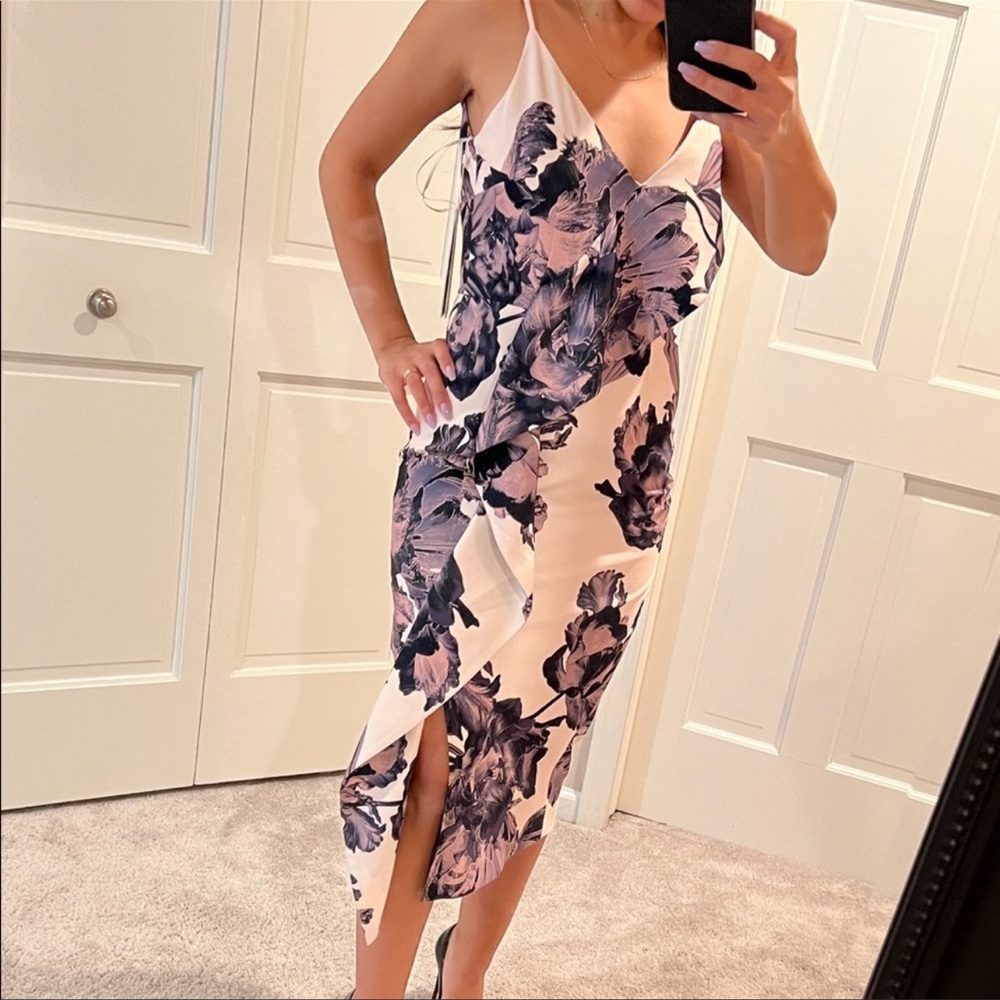 Brand new Beautiful cocktail dress with slit. Colors are blush, black and pinks